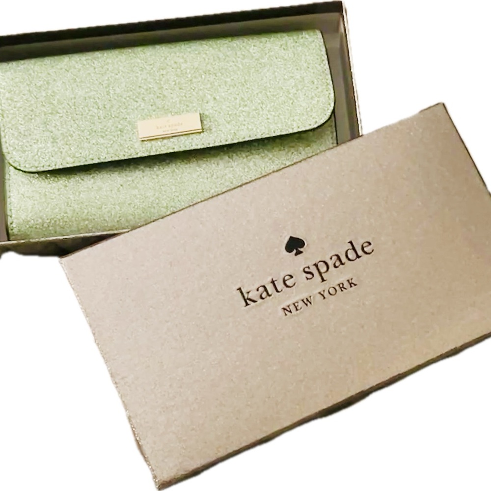 Kate Spade Kenzie Medium Flap Wristlet Seafoam Green Glitter New in Box KK332 - Picture 7 of 9